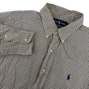 Ralph Lauren Yarmouth Shirt Mens 16 32/33 Yellow Blue Plaid Cotton Button Down